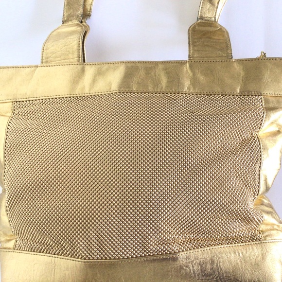 VINTAGE WHITING AND DAVIS GOLD LEATHER AND MESH BAG PURSE - Picture 5 of 16
